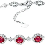 Women's red ruby bracelet with pure white diamonds and 18 carat gold -