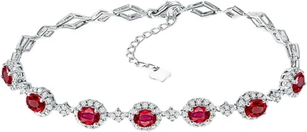 Women's red ruby bracelet with pure white diamonds and 18 carat gold -