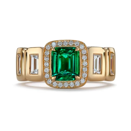Women's emerald ring with brilliant-cut diamonds and 18 carat gold - 7.51 grams - code: rgf1839