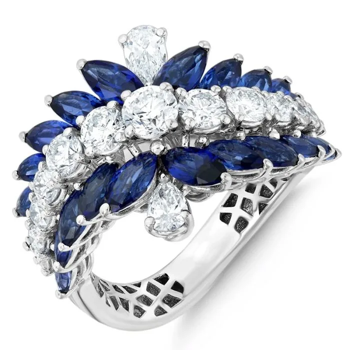New women's gold ring with sapphire jewel and brilliant-cut diamond and tears, trendy and special, model rgf1865