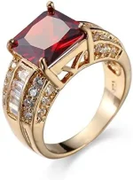 women's gold ring with red ruby ​​and brilliant jewels, model: rgf1814