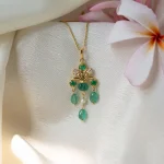Women's emerald necklace with brilliant-cut diamonds and 18 carat gold -11.27 grams - code: ndf1349 - Image 2