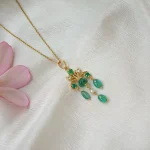 Women's emerald necklace with brilliant-cut diamonds and 18 carat gold -11.27 grams - code: ndf1349