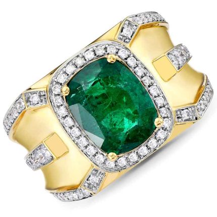 mens 18k gold ring emerald diamond rgm17177