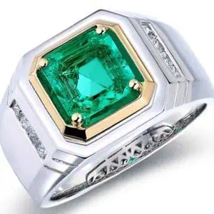 Mens 18K Gold Ring Emerald Diamond RGM1709
