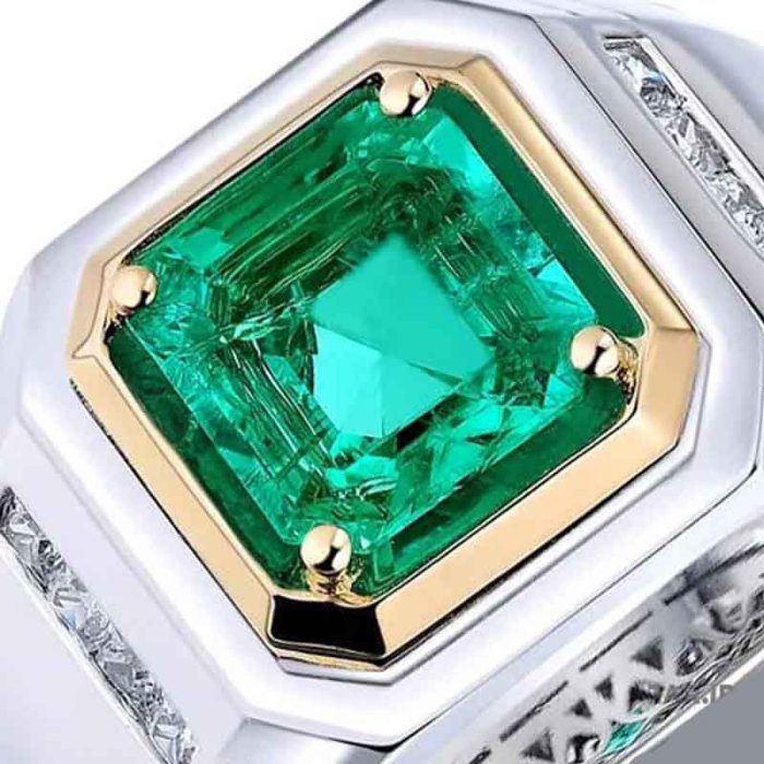 Mens 18K Gold Ring Emerald Diamond RGM1709