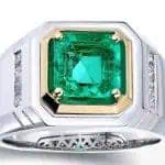 Mens 18K Gold Ring Emerald Diamond RGM1709
