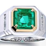 Mens 18K Gold Ring Emerald Diamond RGM1709