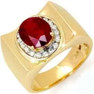 Mens Radiant Ruby Ring RGM1308 | 18K Gold Glow