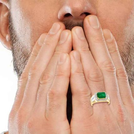 Mens 18K Gold Rolex Style Ring Emerald Diamond RGM1703