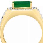 Mens 18K Gold Rolex Style Ring Emerald Diamond RGM1703