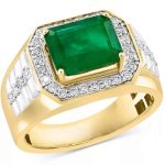 Mens 18K Gold Rolex Style Ring Emerald Diamond RGM1703