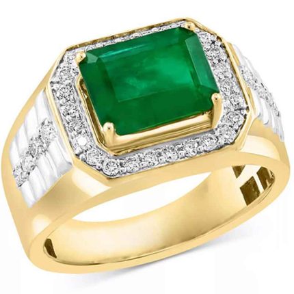 Mens 18K Gold Rolex Style Ring Emerald Diamond RGM1703
