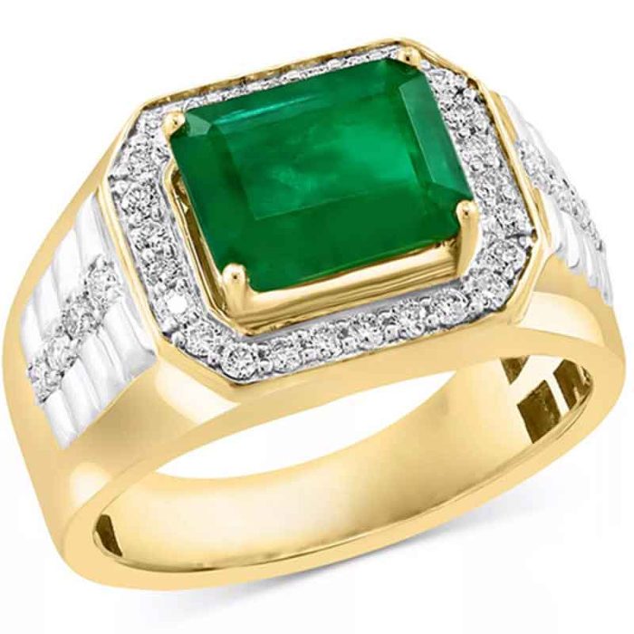 Mens 18K Gold Rolex Style Ring Emerald Diamond RGM1703