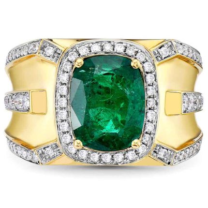mens 18k gold ring emerald diamond rgm17177