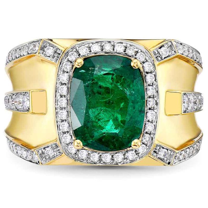 mens 18k gold ring emerald diamond rgm17177