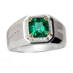 Mens Emerald Gold Ring with Diamonds RGM1659