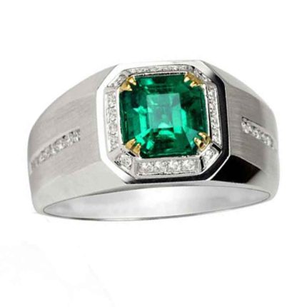 Mens Emerald Gold Ring with Diamonds RGM1659