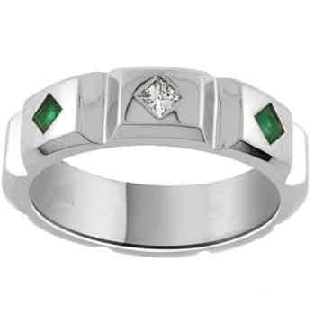 Men's White Gold Emerald Ring RGM1565 | Luxury Elegance