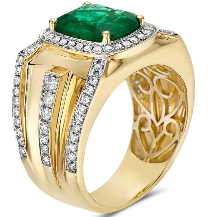 mens 18k gold ring emerald diamond rgm17177