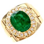 Mens 18K Gold Ring Emerald Diamond RGM17172
