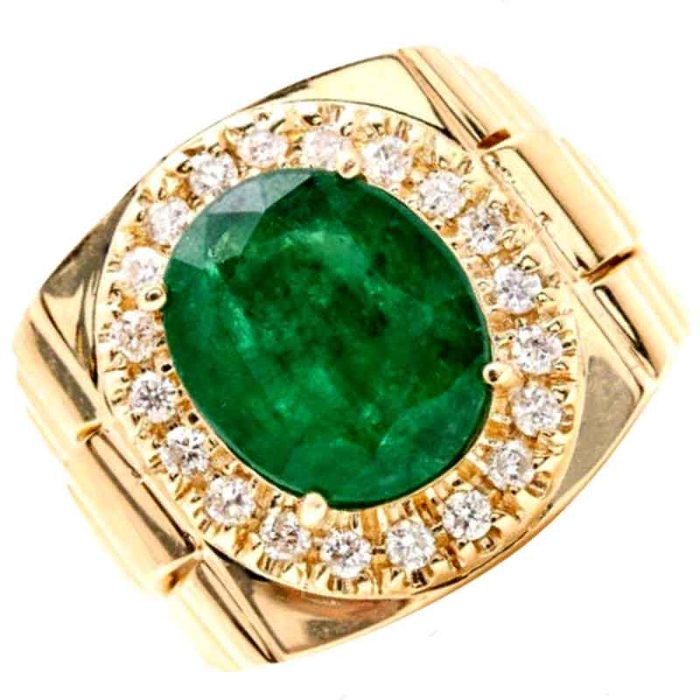 Mens 18K Gold Ring Emerald Diamond RGM17172