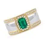 Men’s 18K yellow gold ring with emerald and brilliant cut diamond, model rgm1691