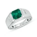 Men’s 18K yellow gold ring with emerald and brilliant cut diamond, new design, model rgm17192