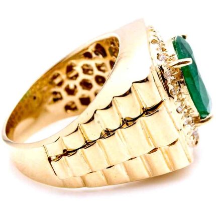 Mens 18K Gold Ring Emerald Diamond RGM17172