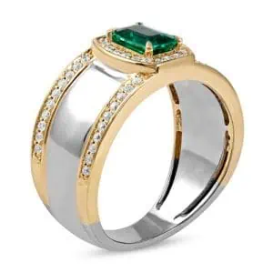 Men’s 18K yellow gold ring with emerald and brilliant cut diamond, model rgm1691
