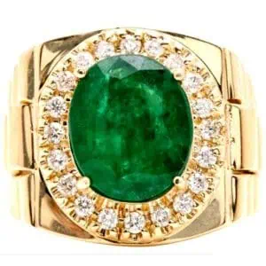 Mens 18K Gold Ring Emerald Diamond RGM17172