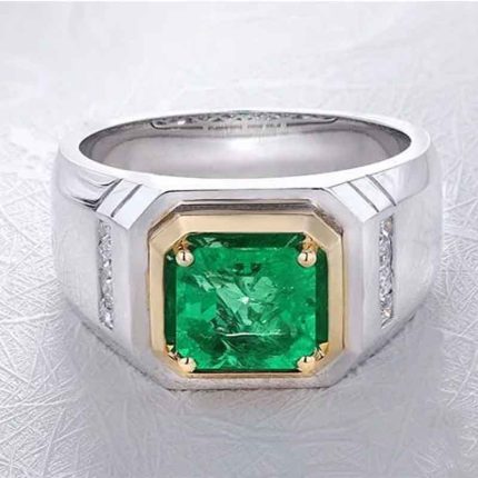 Mens 18K Gold Ring Emerald Diamond RGM1709