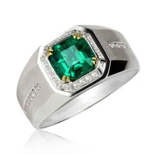 Mens Emerald Gold Ring with Diamonds RGM1659