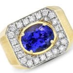New and Unique Men’s 18K Yellow Gold Ring with Sapphire Gemstone and Brilliant-Cut Diamond – Model: RGM17192