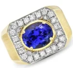 New and Unique Men’s 18K Yellow Gold Ring with Sapphire Gemstone and Brilliant-Cut Diamond – Model: RGM17192