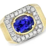 New and Unique Men’s 18K Yellow Gold Ring with Sapphire Gemstone and Brilliant-Cut Diamond – Model: RGM17192