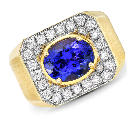 Men's 18K Yellow Gold Ring with Sapphire and Diamond Accents