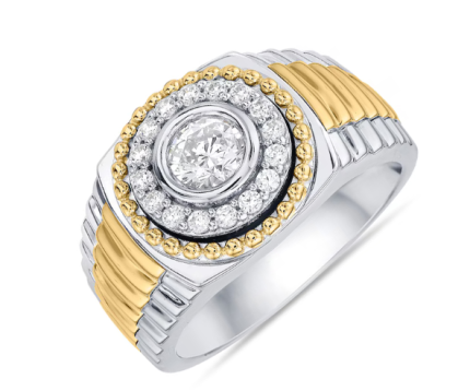 Luxury Rolex men's diamond ring featuring brilliant-cut diamond and 18k yellow gold