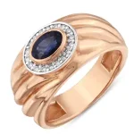 Men's 18K Rose Gold Jewelry Ring with Sapphire and Brilliant Cut Diamond