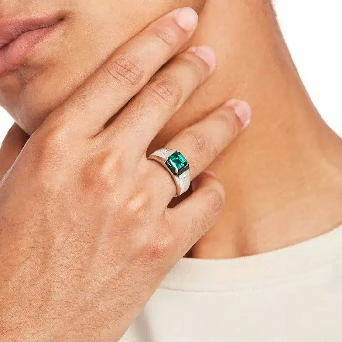 Buy Emerald Mens Rings - Stylish Emerald Cut Ring worn by a man