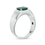 Side view of Men's Emerald Cut Ring in 18K white gold with clean diamond detailing