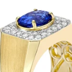 Natural Blue Sapphire Men’s Ring with Diamond Halo - Close-Up Detail