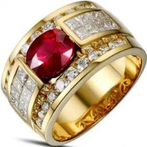 Men’s 18K Gold Ring with Ruby and Brilliant Cut Diamonds