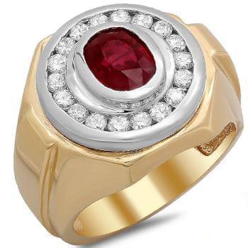 18K gold ring with vibrant red ruby and brilliant-cut white diamonds