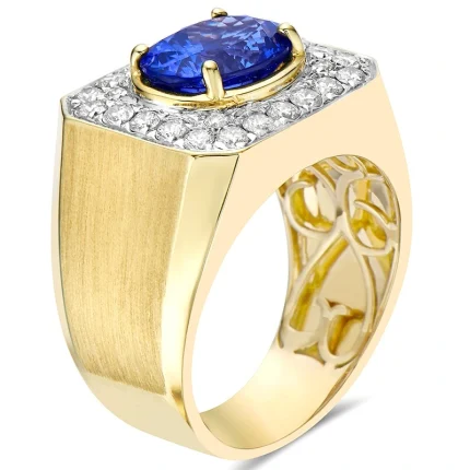 Men’s Sapphire Ring Gold with Blue Sapphire Center Stone - Side View