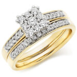 Women's wedding ring and back, yellow gold, diamond cut, brilliant cut, cluster design, flower model: code RDF1153