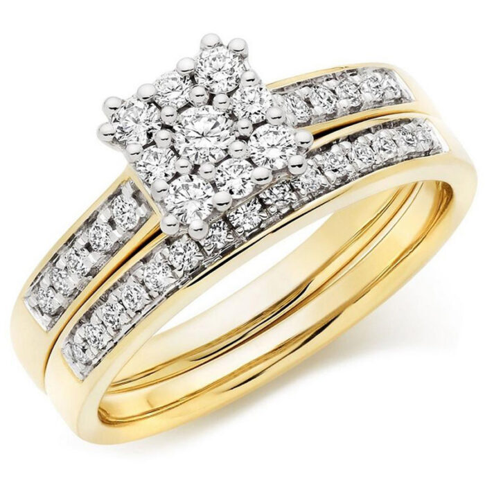 Women's wedding ring and back, yellow gold, diamond cut, brilliant cut, cluster design, flower model: code RDF1153 - Image 1