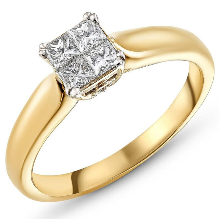 Princess cut women's gold ring, minimalist design, wedding jewelry with white princess cut diamonds, code: RDF1156 - Image 1