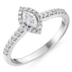 Women's wedding ring with marquise cut diamond and brilliant cut diamonds, 18k white gold, new design, code RDF1159
