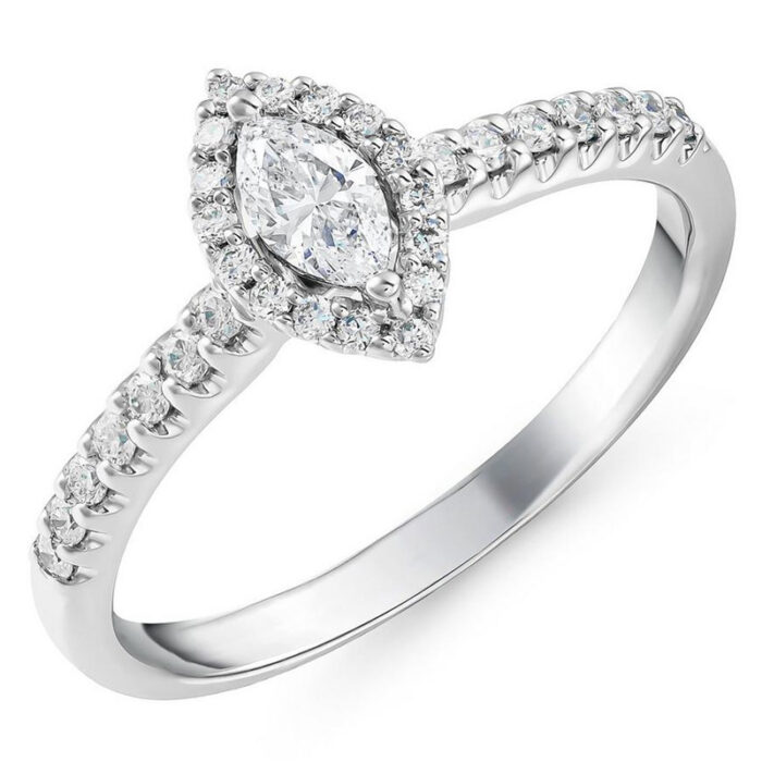 Women's wedding ring with marquise cut diamond and brilliant cut diamonds, 18k white gold, new design, code RDF1159 - Image 1